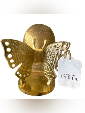 Gold Metal Butterfly Bookend Decorative Accent Heavy Boho Made In India NWT